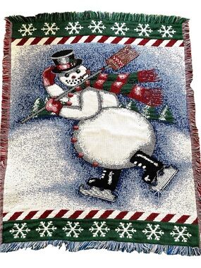 Vintage 1990s snowman throw, Chatham blanket company, acrylic, made in the USA